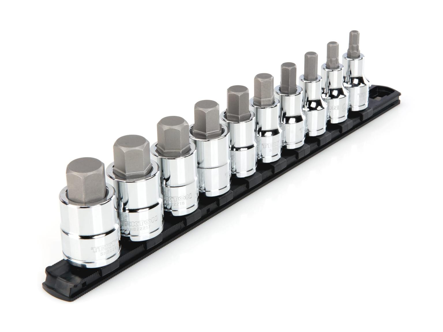 1/2 Inch Drive Hex Bit Socket Set with Rail (10-Piece)