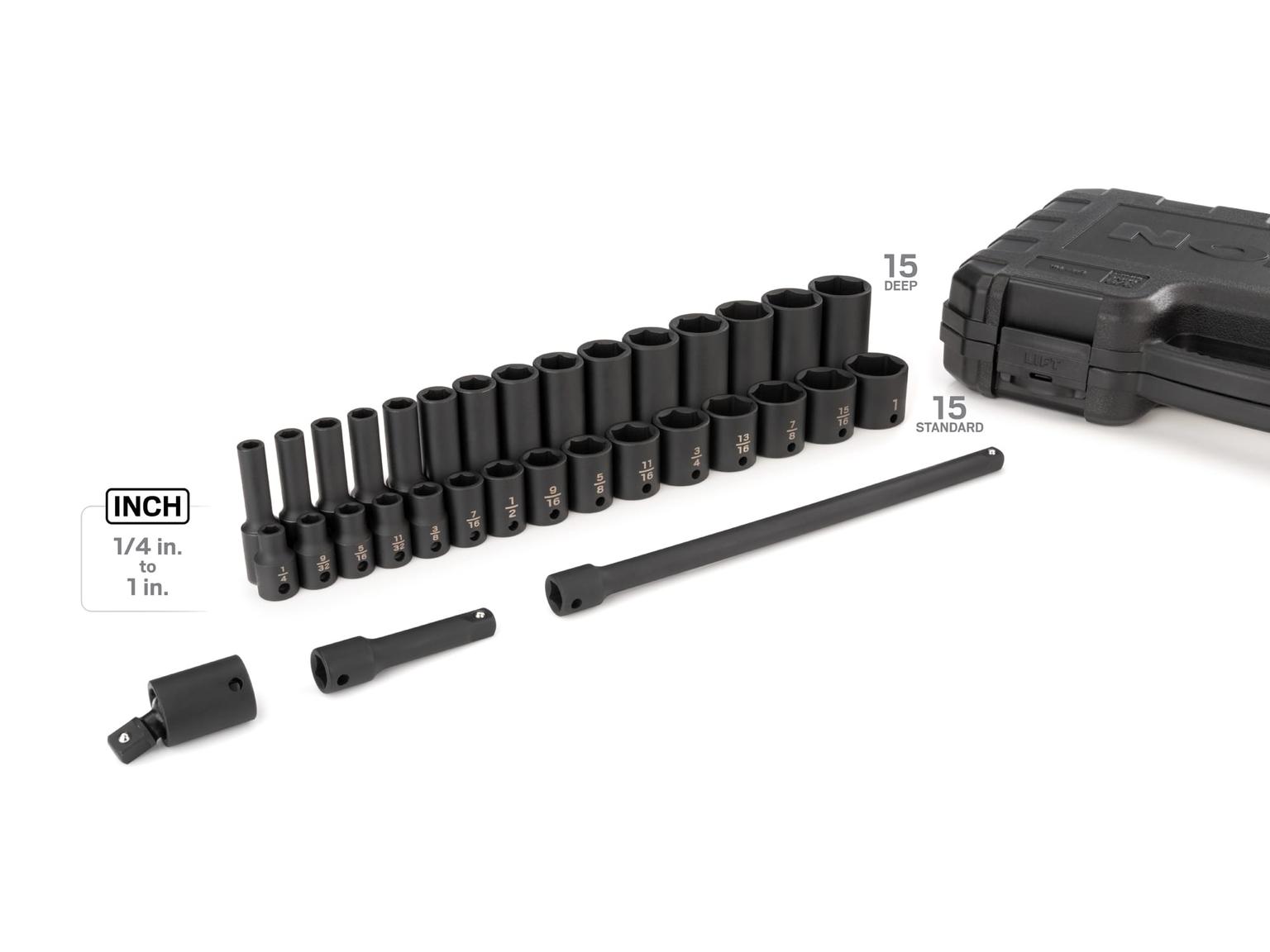 TEKTON SID91400-D 3/8 Inch Drive 6-Point Impact Socket Set, 33-Piece (1/4-1 in.)