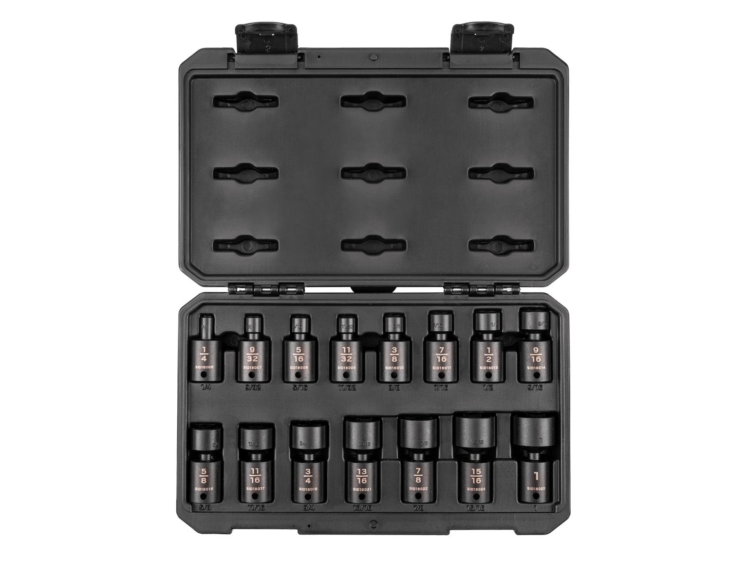 3/8 Inch Drive 6-Point Universal Joint Impact Socket Set with Case (15-Piece)