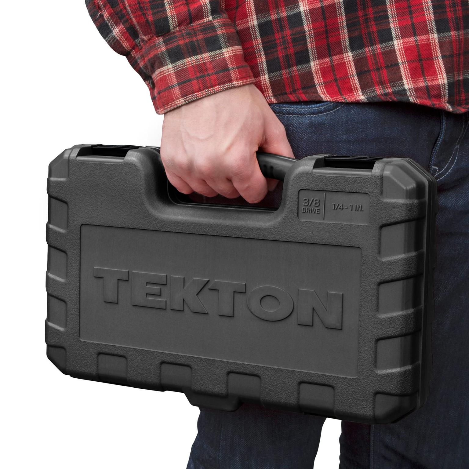TEKTON SKT15101-D 3/8 Inch Drive 6-Point Socket and Ratchet Set, 34-Piece (1/4-1 in.)