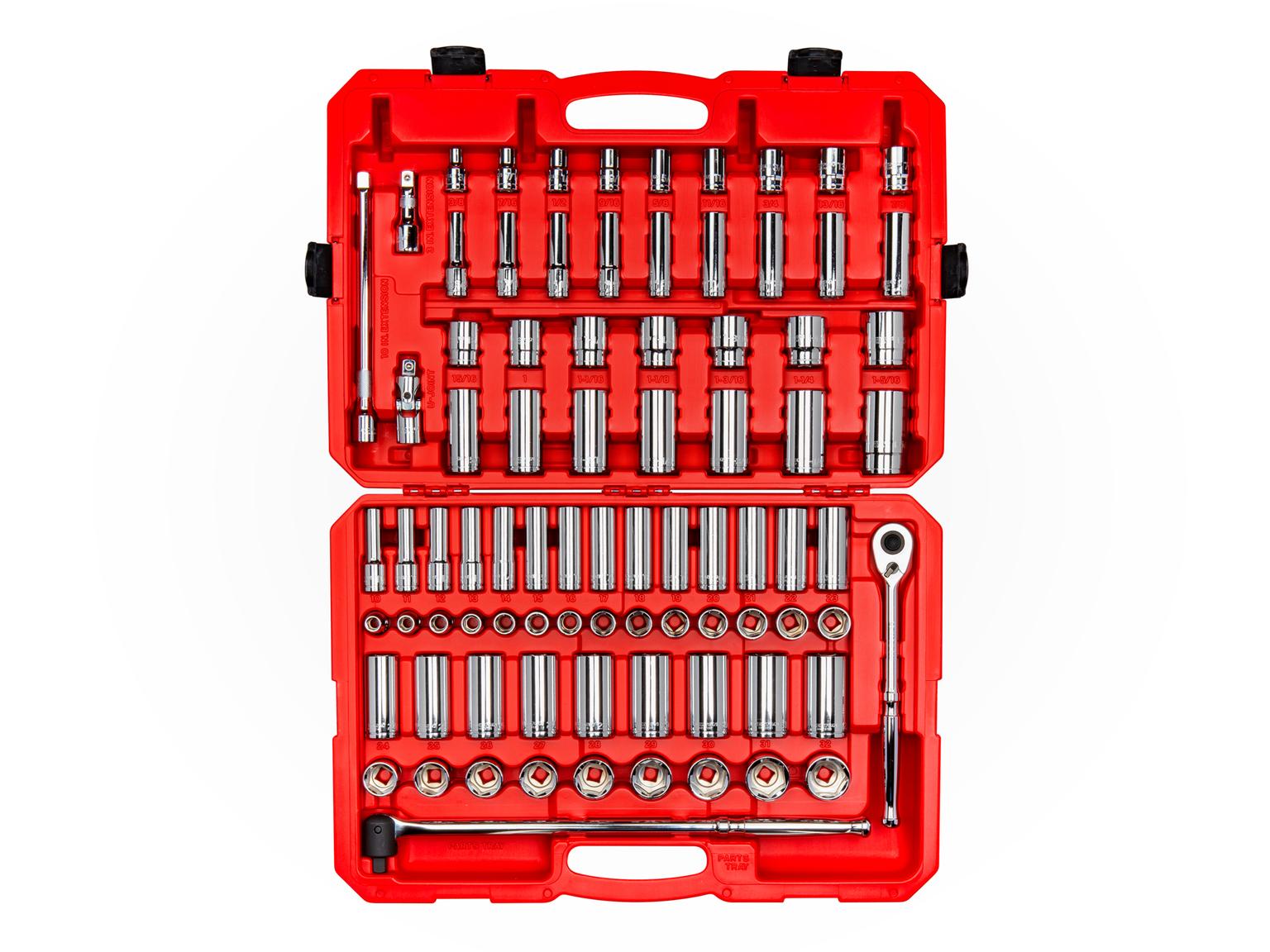 1/2 Inch Drive 6-Point Socket and Ratchet Set with Case (83-Piece)