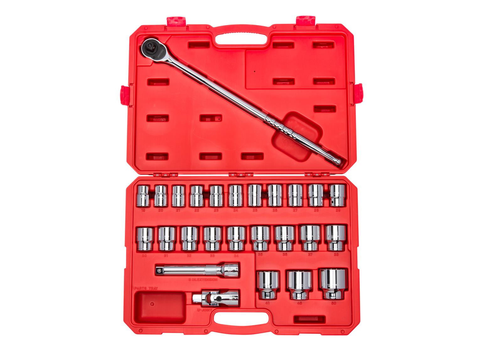 3/4 Inch Drive 6-Point Socket and Ratchet Set with Case (26-Piece)