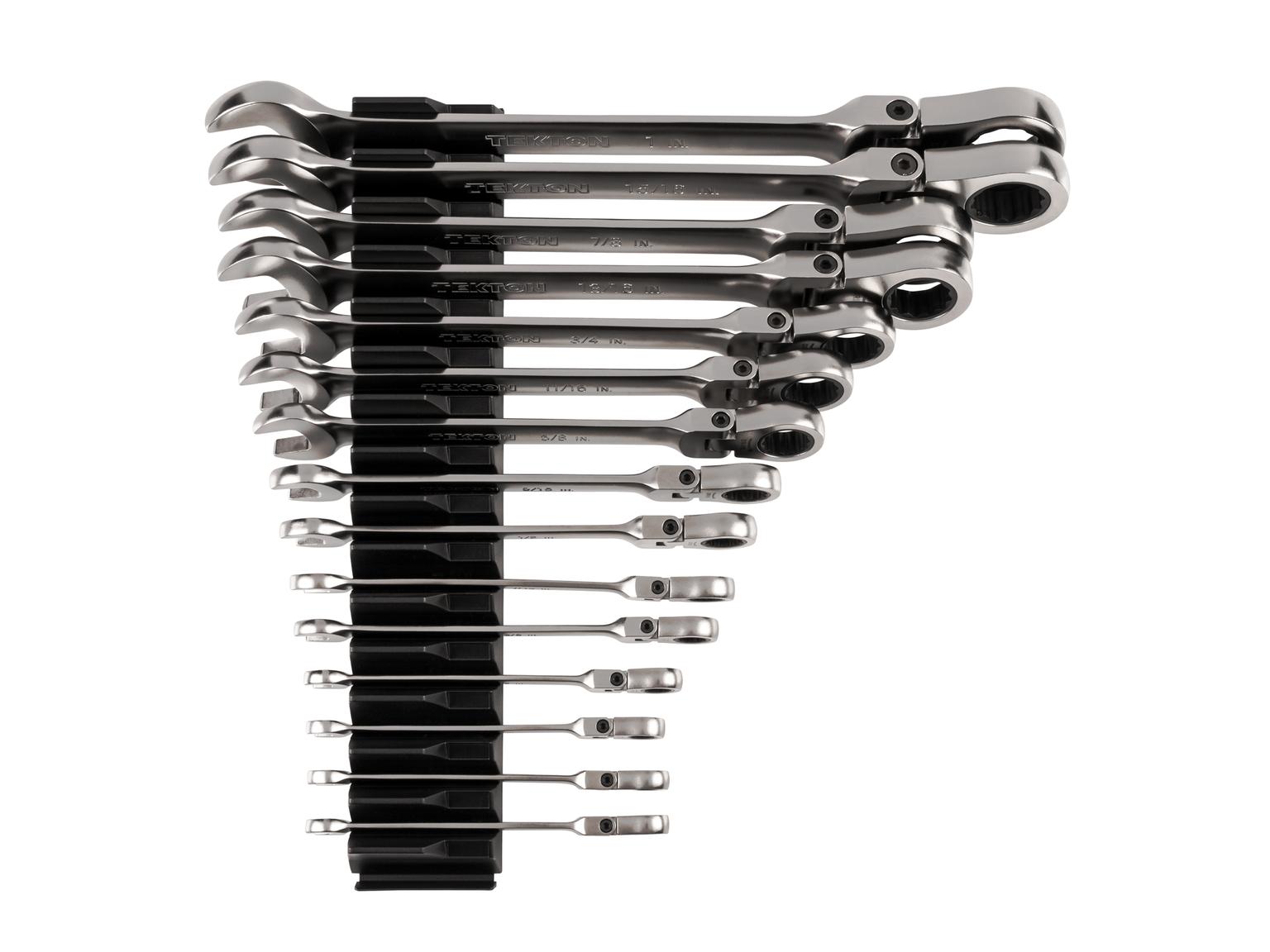 Flex Head 12-Point Ratcheting Combination Wrench Set with Modular Organizers (15-Piece)